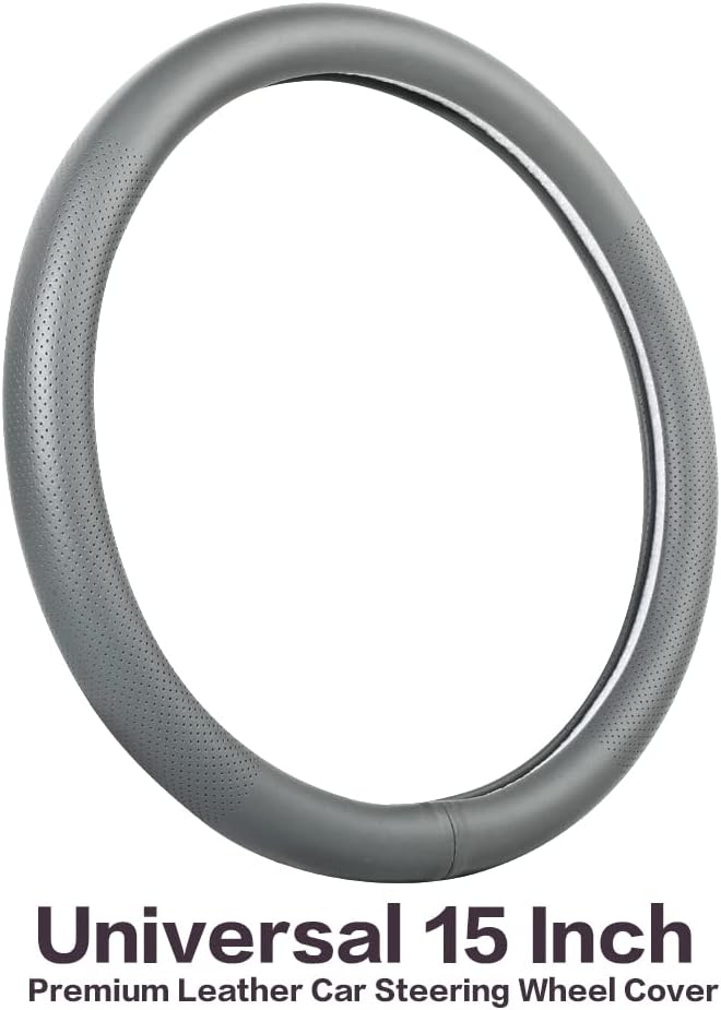 VARGTR Car Steering Wheel Cover,Universal 15 Inch Premium Leather Car Steering Wheel Cover,Best Grip,Perforated Design,Breathable,Non-Slip,Sweat-Absorbent,Warm in Winter and Cool in Summer (Gray) - Image 4