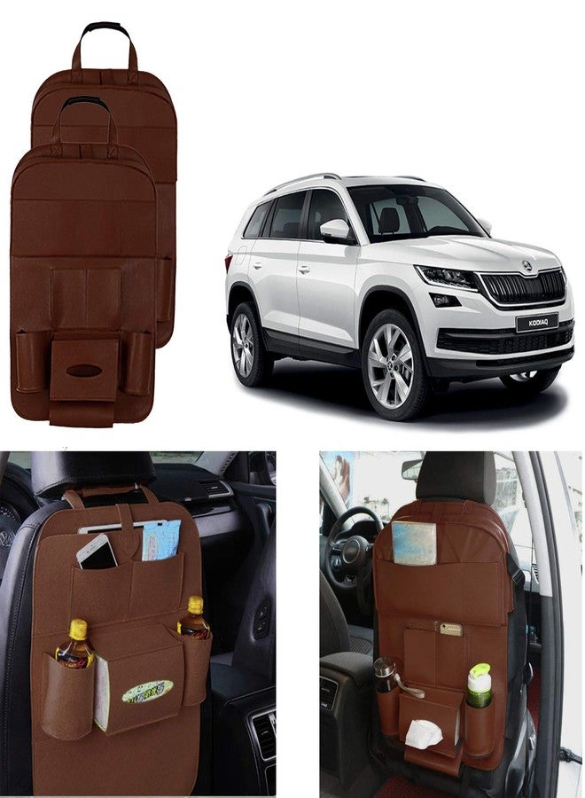 Oshotto Car Backseat Storage Organizer Phone Holder,Multi-Pocket for Bottles, Tissue Boxes,Kids Toy Storage and Great Travel Accessory Compatible with Skoda Kodiaq (Set of 2) - Brown - Image 1