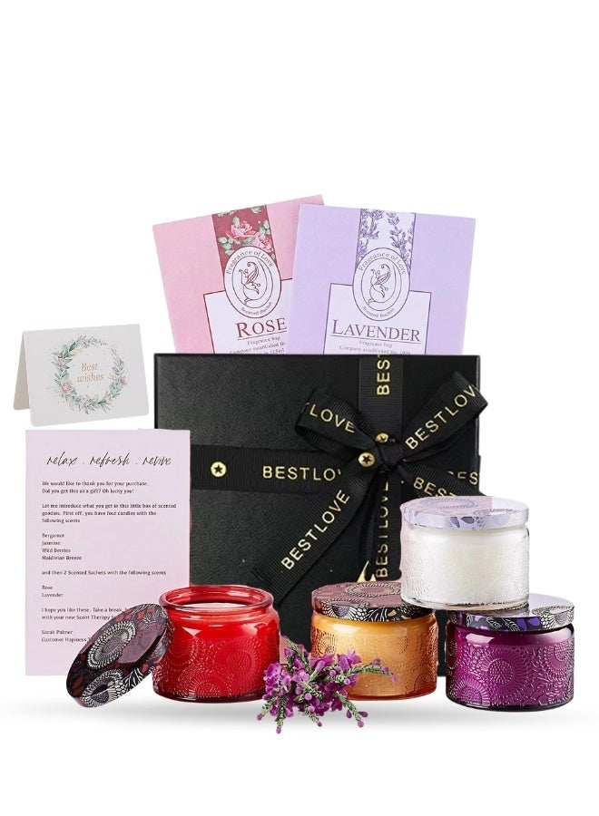 Breeze & Ripples Breeze & Ripples 4 Pcs Scented Candles Gift Set With Fragrance Sachet Wish Card Black Bag Black Box - Image 1