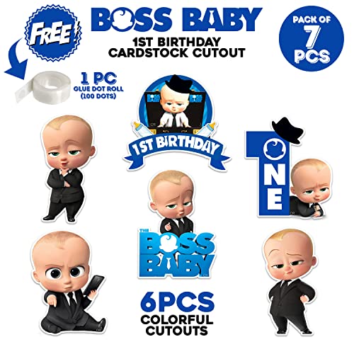 Zyozique Boss Baby 1st Birthday Cardstock Cutout with Glue Dot for Kids Theme for Baby Shower 1st Birthday Decorations Supplies (Pack of 7) - Image 2