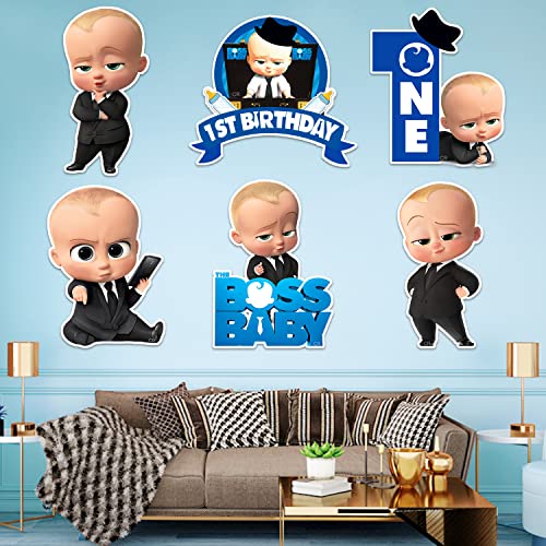 Zyozique Boss Baby 1st Birthday Cardstock Cutout with Glue Dot for Kids Theme for Baby Shower 1st Birthday Decorations Supplies (Pack of 7) - Image 1