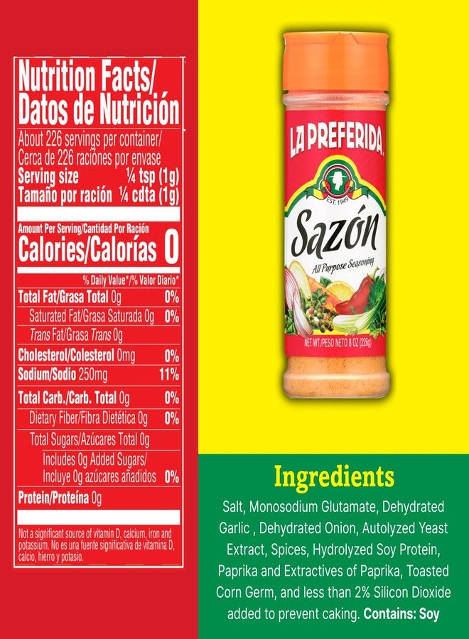 La Preferida All-Purpose Sazón (Bold Mexican Seasoning) with Paprika, Garlic & Onion – Great for Meat, Grilled Veggies, Soups & Stews, Vegan-Friendly, 8oz. (Pack of 3) - Image 3