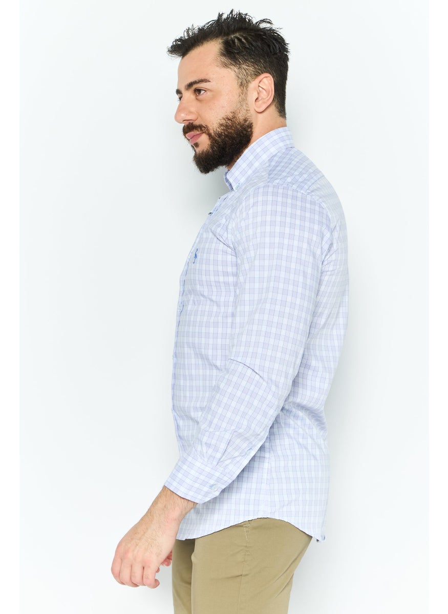 Tailorbyrd - Men Performance Fit Checkered Long Sleeve Casual Shirt, Lilac - Image 1