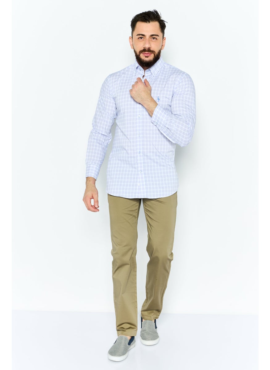 Tailorbyrd - Men Performance Fit Checkered Long Sleeve Casual Shirt, Lilac - Image 1