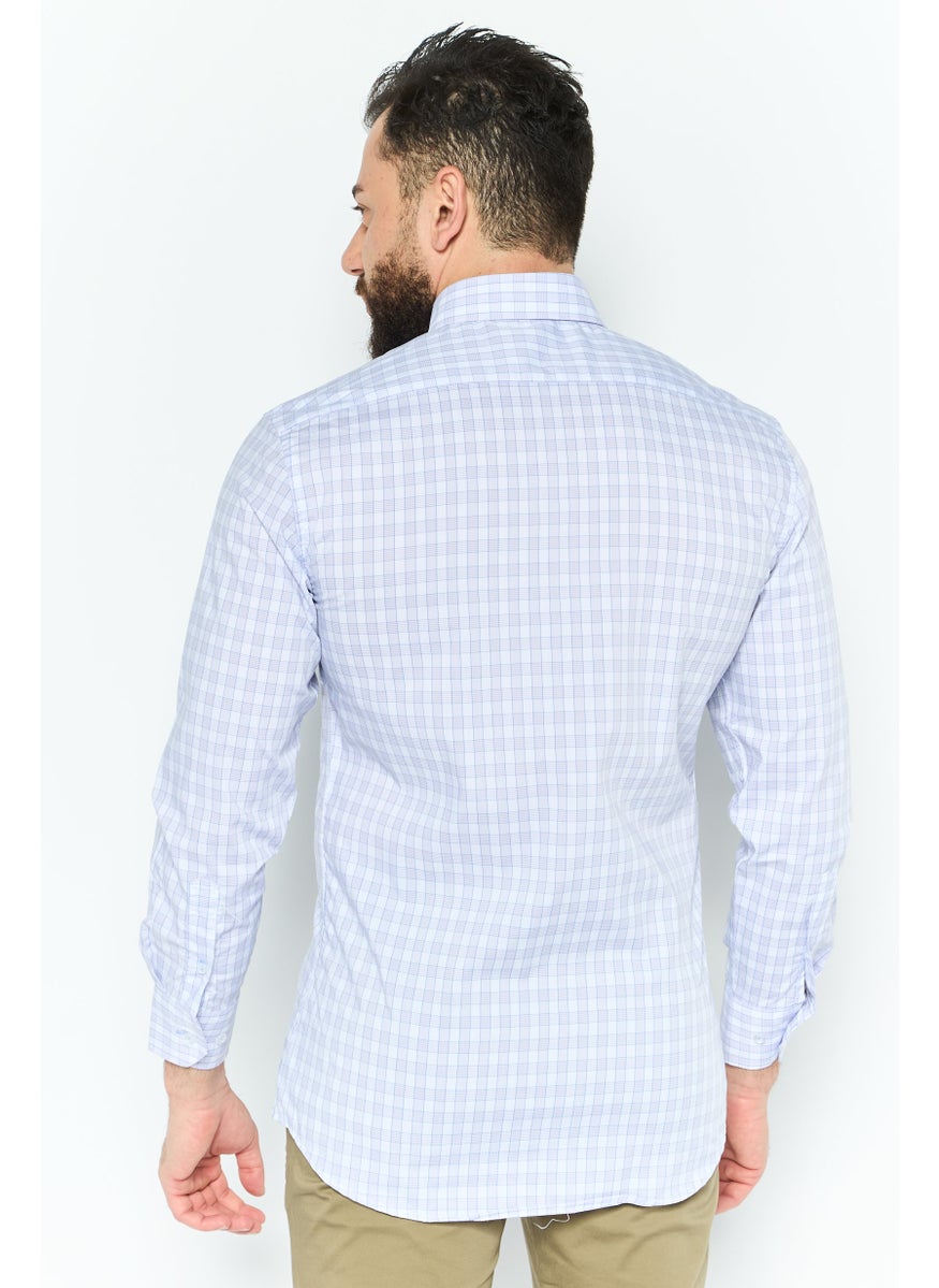 Tailorbyrd - Men Performance Fit Checkered Long Sleeve Casual Shirt, Lilac - Image 1