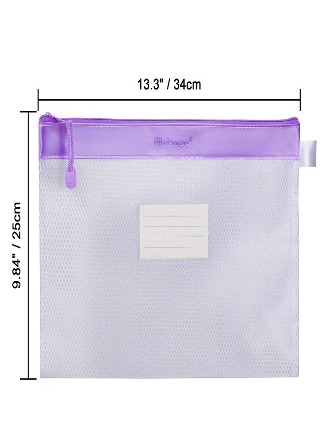 Wisdompro Zipper Pouch, 4 Packs Durable Letter Size Waterproof Mesh File Bag, Document Organizer - Blue/Purple - Image 3