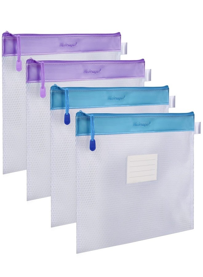 Wisdompro Zipper Pouch, 4 Packs Durable Letter Size Waterproof Mesh File Bag, Document Organizer - Blue/Purple - Image 1