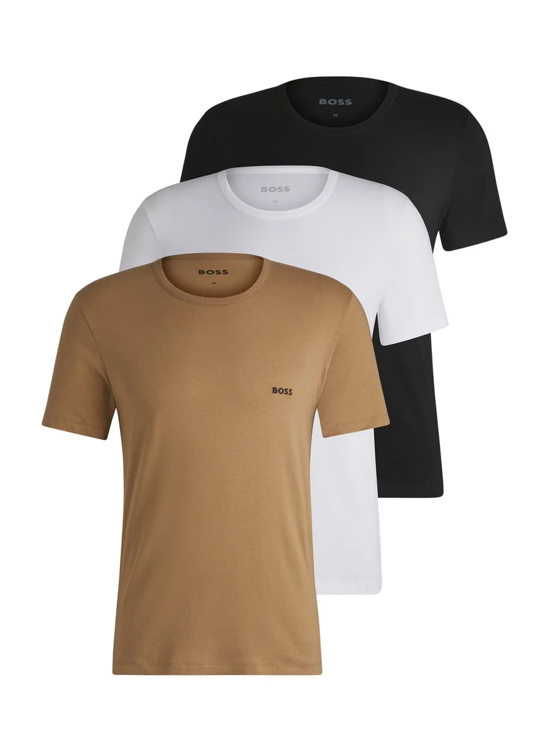 BOSS Three-pack of logo-embroidered T-shirts in cotton