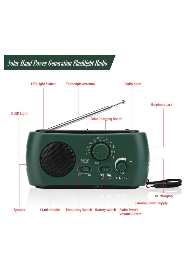 Emergency Weather Radio Multifunction Portable Radio with Solar Charging Hand Crank Battery Operated SOS Alarm Am Fm LED Flashlight for Outdoor Emergency - Image 2