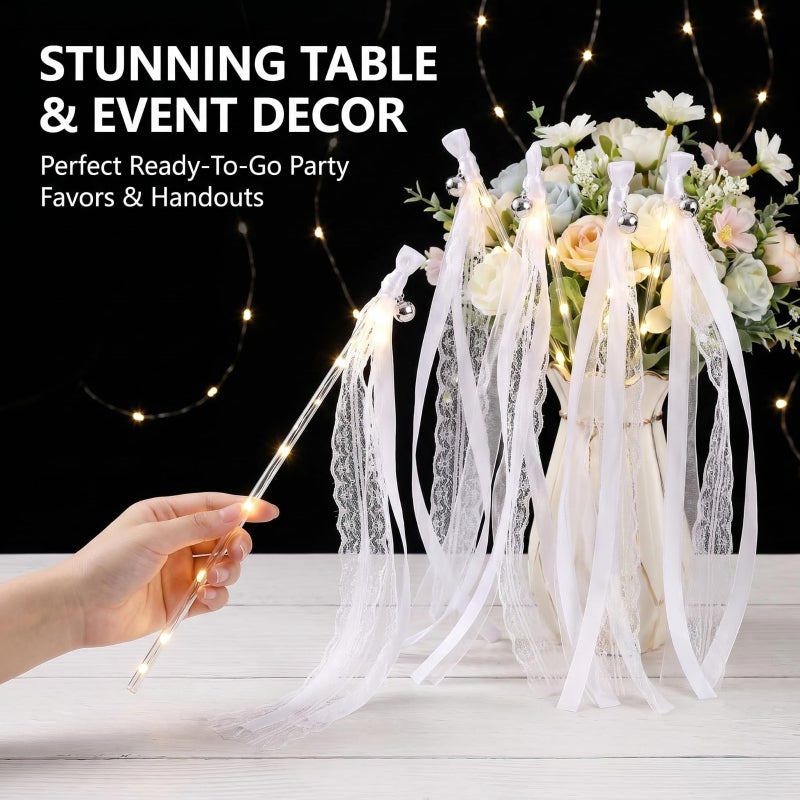 LED Wedding Wand: Champagne 24 LED Lights High-density Satin - Heat-sealed Polyester Ribbon Comfortable Polished Handle - Silent Bell Stick for Wedding Evening Party Celebration Guests - Image 4