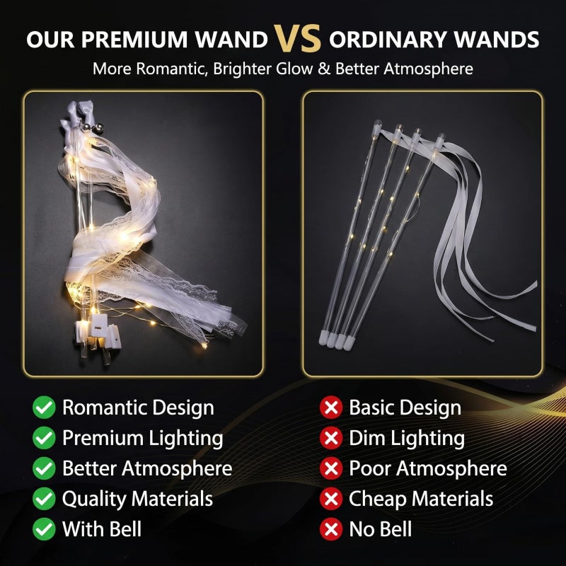 LED Wedding Wand: Champagne 24 LED Lights High-density Satin - Heat-sealed Polyester Ribbon Comfortable Polished Handle - Silent Bell Stick for Wedding Evening Party Celebration Guests - Image 5