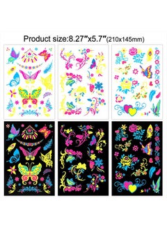 HOWAF 9 Large Sheets Neon Glow in The Dark Temporary Tattoos,100+ Assorted Designs Glow UV Neon Body Face Flowers Butterfly Flash Fake Waterproof Tattoo Stickers for Women Men Girls Body Art  - Image 2