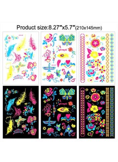 HOWAF 9 Large Sheets Neon Glow in The Dark Temporary Tattoos,100+ Assorted Designs Glow UV Neon Body Face Flowers Butterfly Flash Fake Waterproof Tattoo Stickers for Women Men Girls Body Art  - Image 4