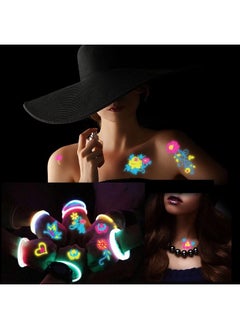 HOWAF 9 Large Sheets Neon Glow in The Dark Temporary Tattoos,100+ Assorted Designs Glow UV Neon Body Face Flowers Butterfly Flash Fake Waterproof Tattoo Stickers for Women Men Girls Body Art  - Image 5
