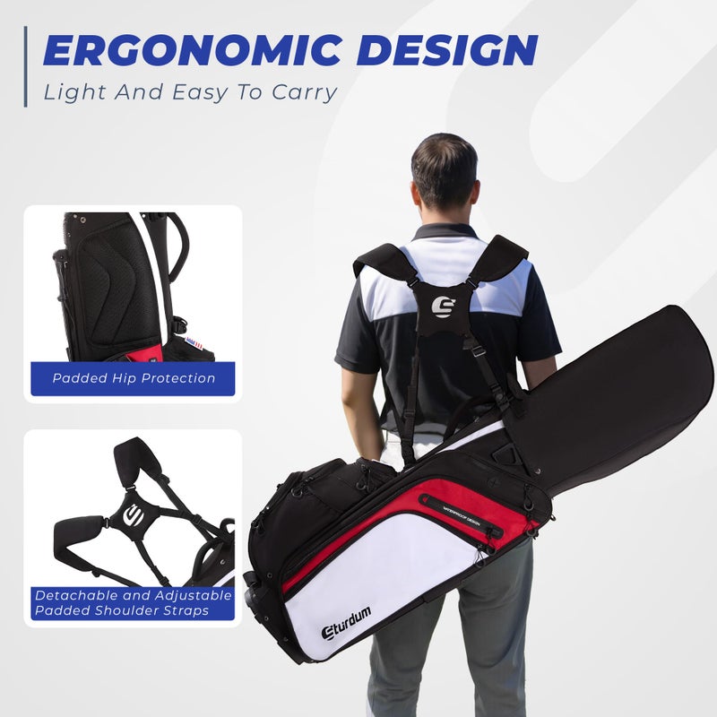 Sturdum Rubber Lock Top Golf Bag, Lightweight Hybrid Golf Stand Bags with 14 Way Full-Length Dividers, 900D Weather-Resistant Farbic, Cooler Pockets, Ergonomic Adjustable Strap for Men Women - Image 5