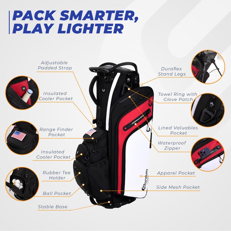 Sturdum Rubber Lock Top Golf Bag, Lightweight Hybrid Golf Stand Bags with 14 Way Full-Length Dividers, 900D Weather-Resistant Farbic, Cooler Pockets, Ergonomic Adjustable Strap for Men Women - Image 3