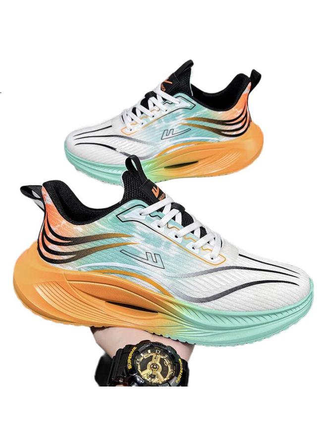 Pull Back Warrior Men'S Sports Shoes New Breathable Thick-Soled Casual Men'S Shoes White Green Orange Size 40 - Image 1