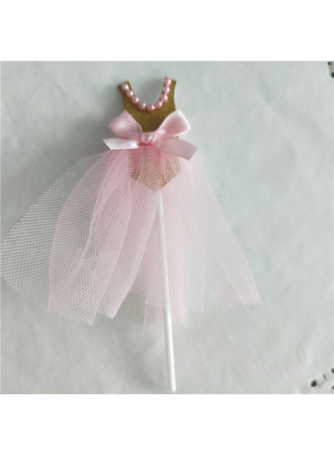 Cake Decoration Card-inserting Pearl Princess Yarn Dress Baby Pink Dress Wedding Birthday Party Baking Plug-in 1 Pack-Specifications:Pearl Gold Pink Gauze Skirt ] - Image 1