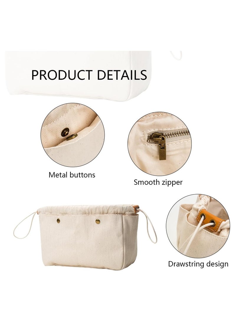 Canvas Handbag Organizer Insert Easy Handbag organizer with Zipper Inside Bag Divider Tote Shaper Tote Bag in Bag Inside Purse Organizer Organizers Sturdy Purse Insert Organizer Bag in Bag (M)