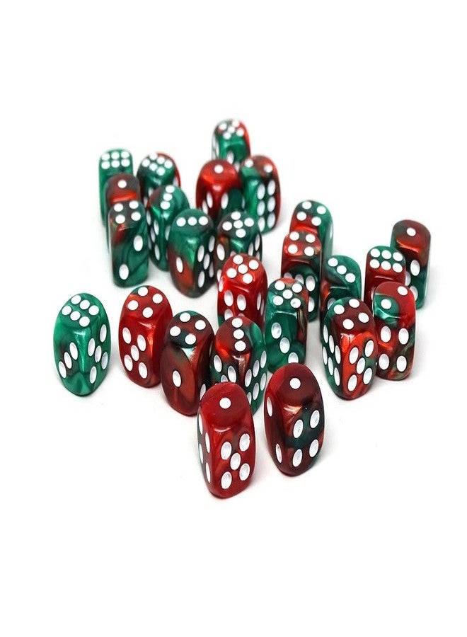 Easy Roller Dice Co. عبوة 25 عدداً من نرد D6 بحجم 12 مم - مجموعة متطابقة من النرد سداسي الأوجه مع نقاط (دوامة خضراء وحمراء) - Image 2