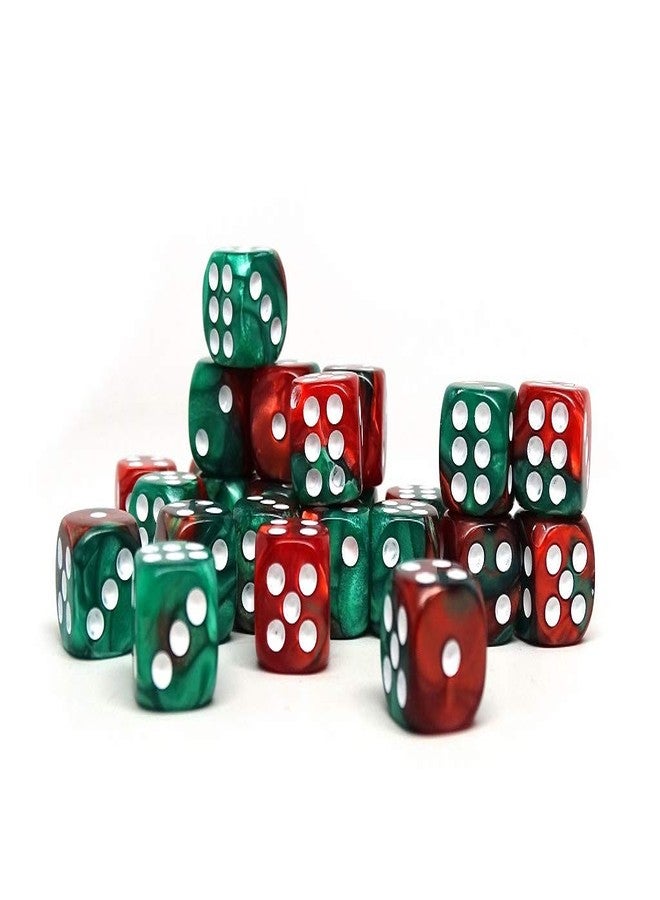 Easy Roller Dice Co. عبوة 25 عدداً من نرد D6 بحجم 12 مم - مجموعة متطابقة من النرد سداسي الأوجه مع نقاط (دوامة خضراء وحمراء) - Image 1