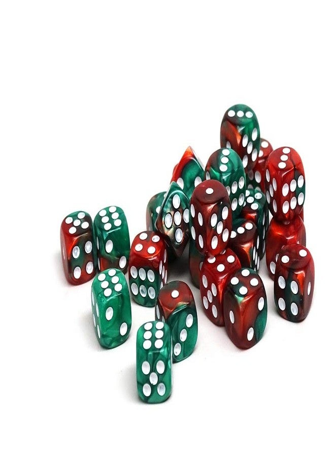 Easy Roller Dice Co. عبوة 25 عدداً من نرد D6 بحجم 12 مم - مجموعة متطابقة من النرد سداسي الأوجه مع نقاط (دوامة خضراء وحمراء) - Image 3