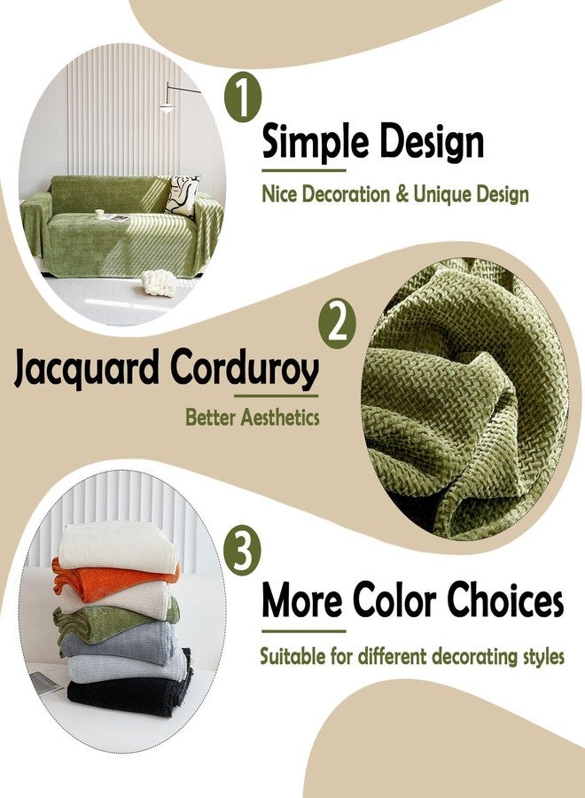 HANDONTIME Dark Green Couch Cover Sofa Cover for Dogs Jacquard Corduroy Sectional Couch Covers Morden Sofa Covers for 3 Cushion Couch Soft Chenille Dog Couch Cover Sofa Thick Washable, 71" X118" - Image 2