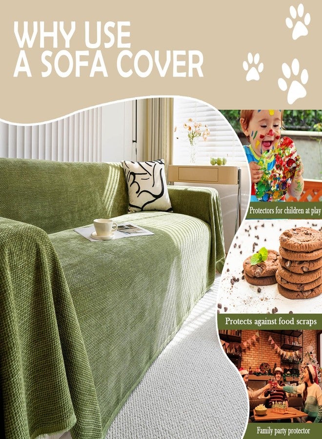 HANDONTIME Dark Green Couch Cover Sofa Cover for Dogs Jacquard Corduroy Sectional Couch Covers Morden Sofa Covers for 3 Cushion Couch Soft Chenille Dog Couch Cover Sofa Thick Washable, 71" X118" - Image 5