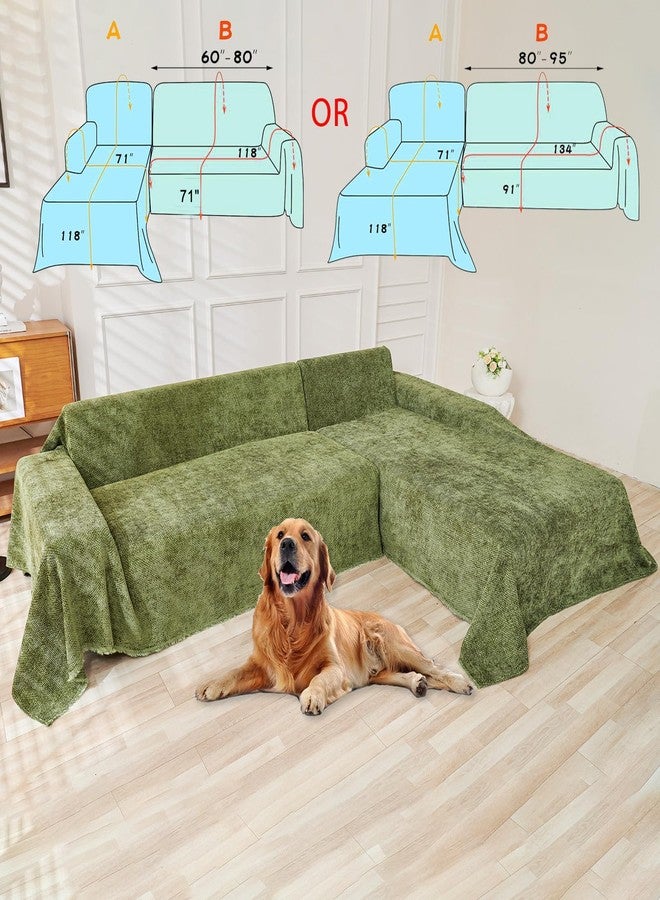 HANDONTIME Dark Green Couch Cover Sofa Cover for Dogs Jacquard Corduroy Sectional Couch Covers Morden Sofa Covers for 3 Cushion Couch Soft Chenille Dog Couch Cover Sofa Thick Washable, 71" X118" - Image 3