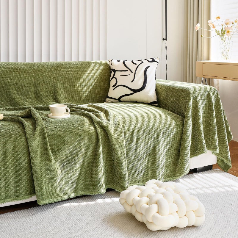 HANDONTIME Dark Green Couch Cover Sofa Cover for Dogs Jacquard Corduroy Sectional Couch Covers Morden Sofa Covers for 3 Cushion Couch Soft Chenille Dog Couch Cover Sofa Thick Washable, 71" X118" - Image 1