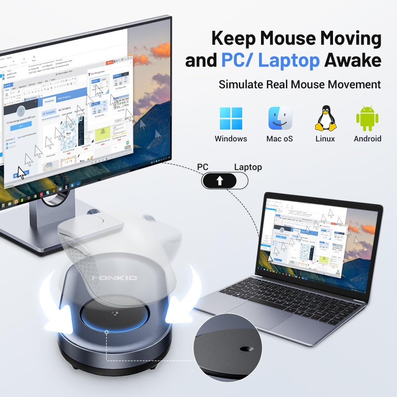 HONKID Undetectable Mouse Mover Jiggler with ON/Off Switch and USB Port Drive-Free,Simulate Physical Automatically Mouse Movement,Prevent Computer Laptop Inactive/Lockdown - Image 5