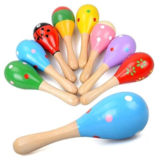 Islmlisa Mini Wooden Maracas Rattles Egg Shaker Kids Musical Party Favor Kid Baby Shaker Sand Hammer Toy (Random Color Pattern) - Image 1