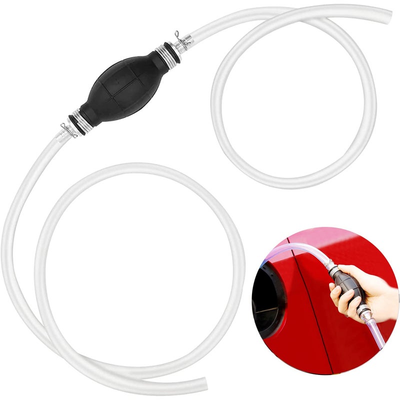 Abnaok Siphon Fuel Transfer Pump, Hand Transfer Fuel Pump with 8mm Primer Fuel Line Hose for Gasoline/Fuel/Liquid/Water Transfer (White hose) - Image 1