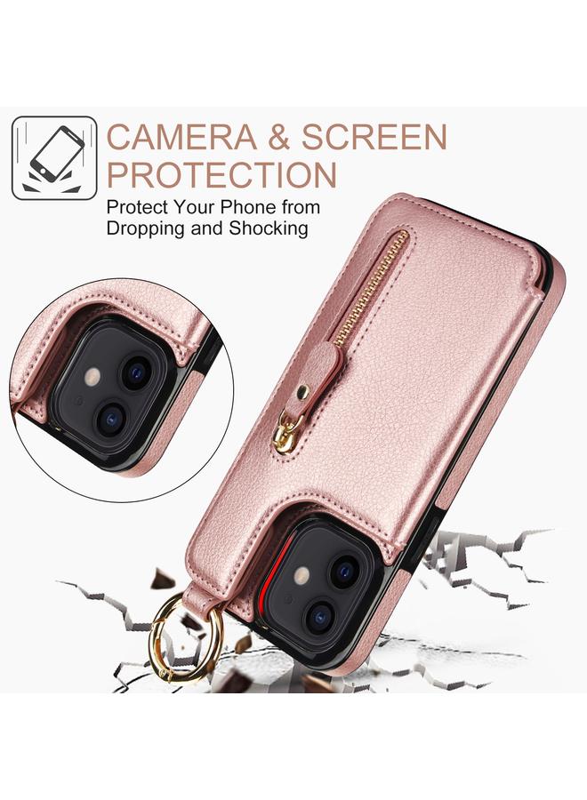 Zaboon Case For iPhone 12 mini Litchi Texture Zipper Double Buckle Card Bag Phone Case - Image 3