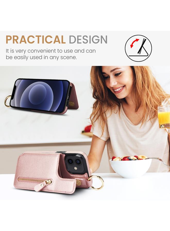 Zaboon Case For iPhone 12 mini Litchi Texture Zipper Double Buckle Card Bag Phone Case - Image 4