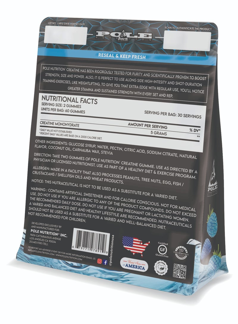 POLE NUTRITION Creatine Gummies 5000mg - Muscle Strength & Performance (Blue Raspberry) - Image 2