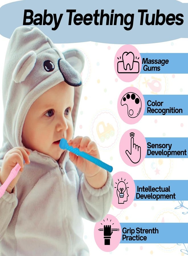 عضاضة سيليكون للأطفال من ميريوكس، مناسبة للأطفال من عمر 3 أشهر فما فوق، لعبة أنبوبية ناعمة للتسنين خالية من مادة BPA، مهدئة للثة للأطفال حديثي الولادة، ألعاب تسنين آمنة للأطفال من عمر 3-6 أشهر و6-12 شهرًا، عصا عضاضة ناعمة قابلة للمضغ - Image 2