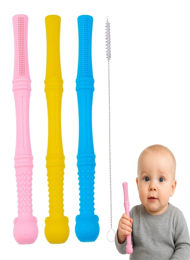 عضاضة سيليكون للأطفال من ميريوكس، مناسبة للأطفال من عمر 3 أشهر فما فوق، لعبة أنبوبية ناعمة للتسنين خالية من مادة BPA، مهدئة للثة للأطفال حديثي الولادة، ألعاب تسنين آمنة للأطفال من عمر 3-6 أشهر و6-12 شهرًا، عصا عضاضة ناعمة قابلة للمضغ - Image 1