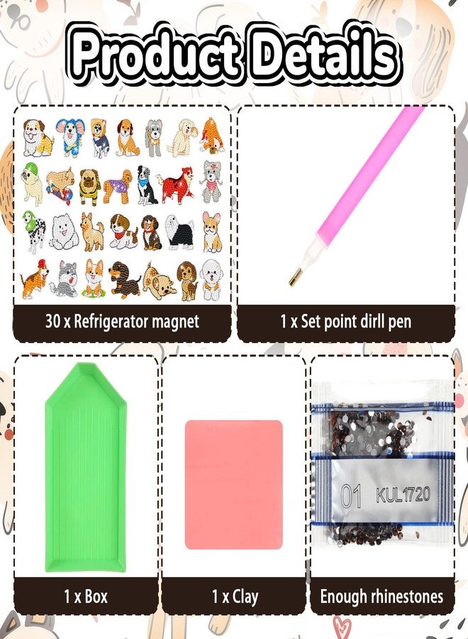 Remuuly 30 Pcs Animal Diamond Painting Magnets Dog Diamond Art Magnets Kits for Adults Cute Animal 5D Rhinestones Refrigerator Magnetic Stickers Dog Fridge Sticker for Fridge DIY Crafts Gifts - Image 5