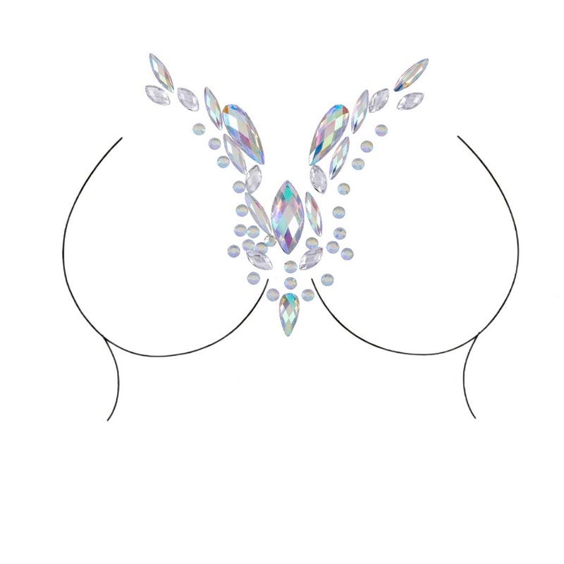 Blindery Rhinestone Face Jewels Rave Festival Gem Mermaid Chest Gem Crystal Eyes Stickers for Women and Girls 2PCS - Image 4