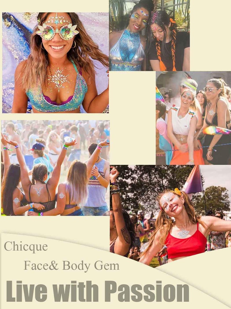 Blindery Rhinestone Face Jewels Rave Festival Gem Mermaid Chest Gem Crystal Eyes Stickers for Women and Girls 2PCS - Image 5