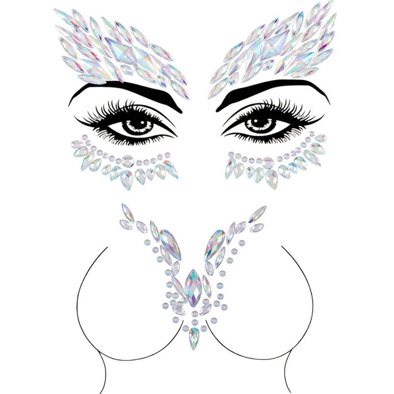 Blindery Rhinestone Face Jewels Rave Festival Gem Mermaid Chest Gem Crystal Eyes Stickers for Women and Girls 2PCS - Image 2