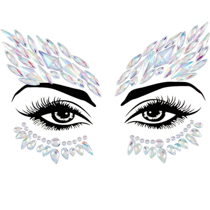 Blindery Rhinestone Face Jewels Rave Festival Gem Mermaid Chest Gem Crystal Eyes Stickers for Women and Girls 2PCS - Image 3