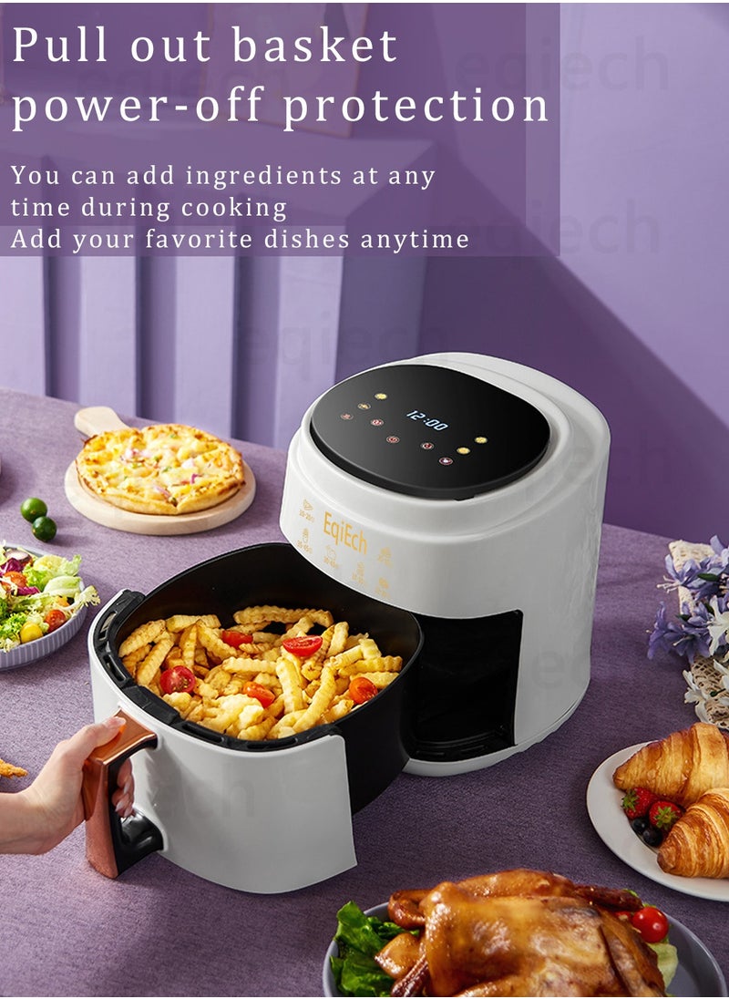 EqiEch - Air Fryer, 6L Large Capacity, Touch Screen Smart Air Fryer, Automatic Power-Off Function, Non-Stick Bottom, Nutritious And Low-Fat, Healthy Eating, White, 1500W - Image 1