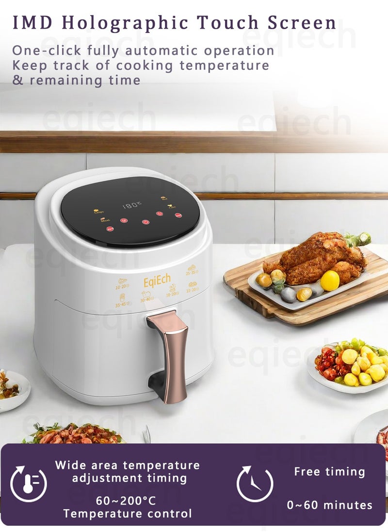 EqiEch - Air Fryer, 6L Large Capacity, Touch Screen Smart Air Fryer, Automatic Power-Off Function, Non-Stick Bottom, Nutritious And Low-Fat, Healthy Eating, White, 1500W - Image 1