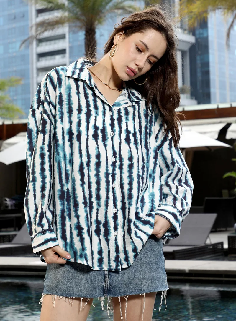 بينيا كولادا قميص نسائي واسع بتصميم تاي داي أزرق نيلي من بيناكولادا