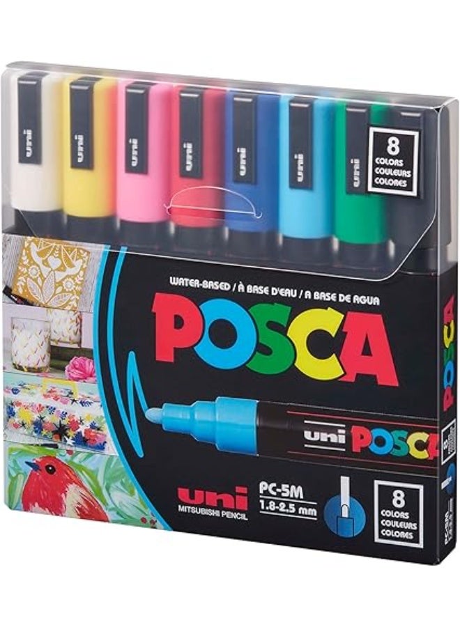 POSCA 8-Color Water-Based PC-5M Paint Marker Set, Alcohol- and Solvent-Free, Opaque High-Quality Colors for Wood, Glass, Metal, Plastic, Ceramic, and Leather, Multi-Purpose Art Markers for Drawing, Coloring, DIY Crafts, and Handwork - Image 3