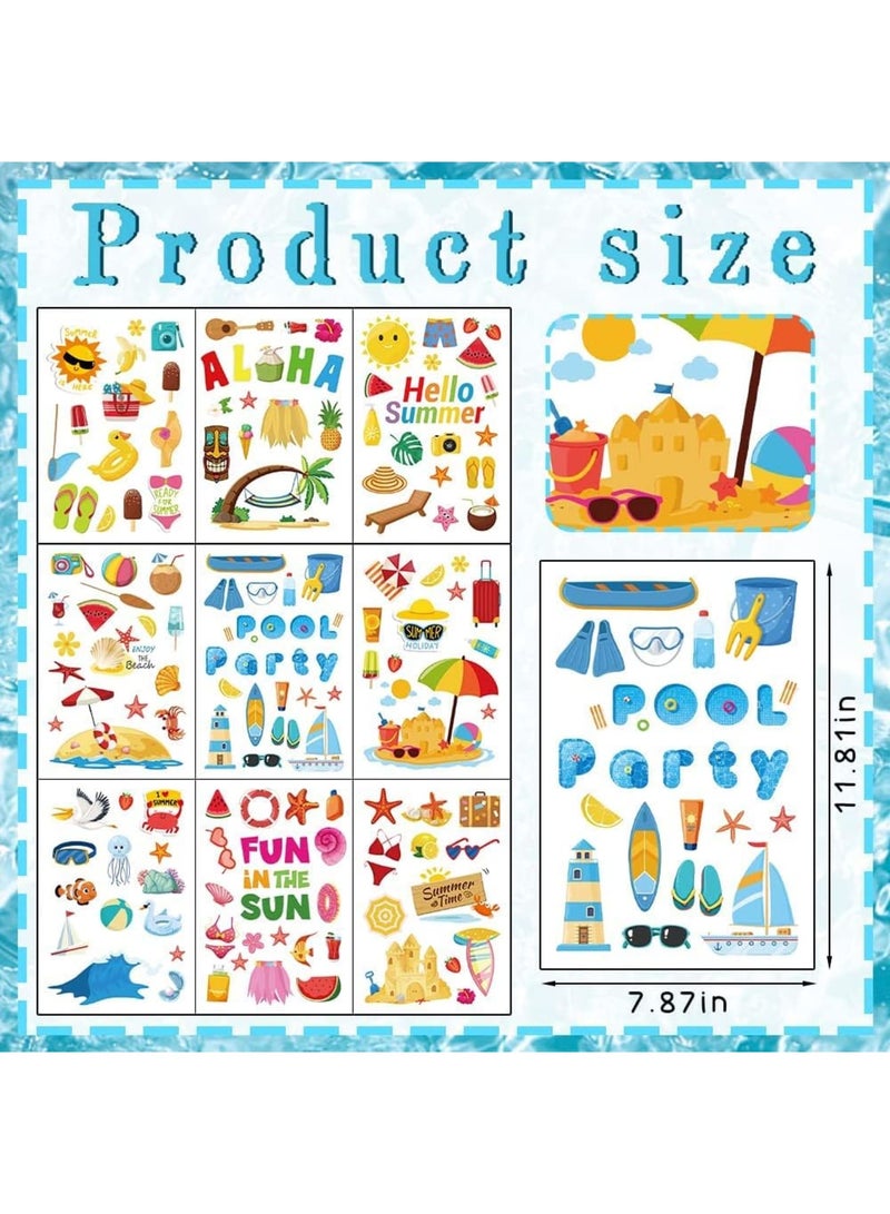 SOLARAE ملصقات نوافذ صيفية، 9 أوراق ملصقات نوافذ صيفية ثابتة، ملصقات نوافذ مزدوجة الجوانب لحفلات الشاطئ وحمامات السباحة، ملصقات نوافذ الشاطئ وحمامات السباحة لأسلوب هاواي الاستوائي، حفلة صيفية داخلية - Image 2