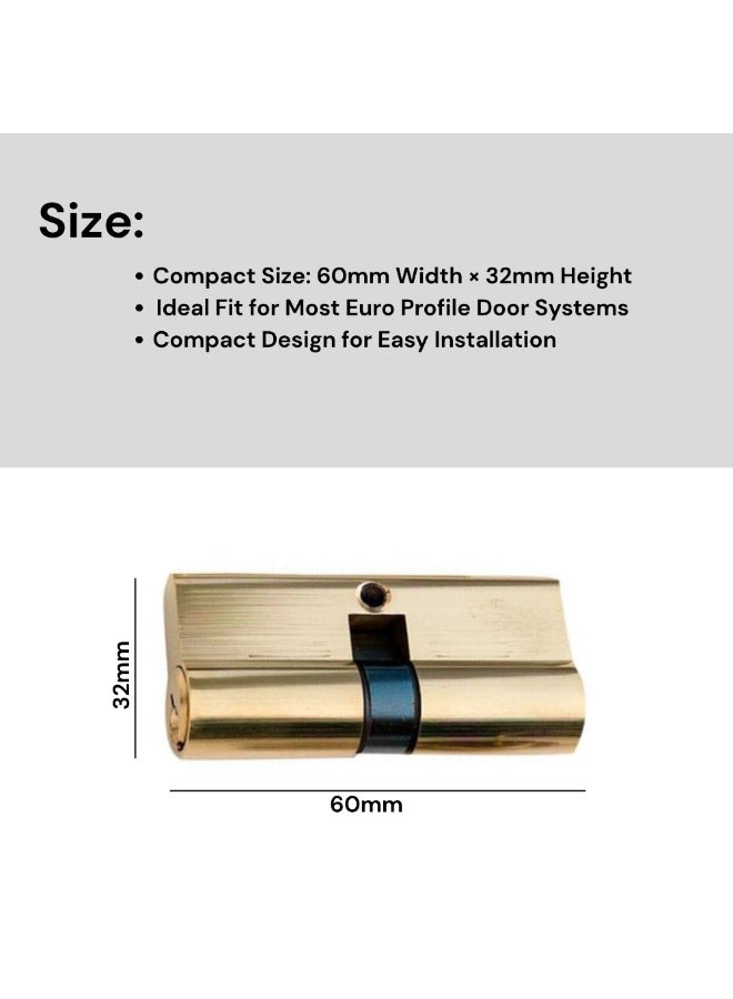 ASAS Door Lock Cylinder With 3-Pieces Keys 60mm Golden - Image 4