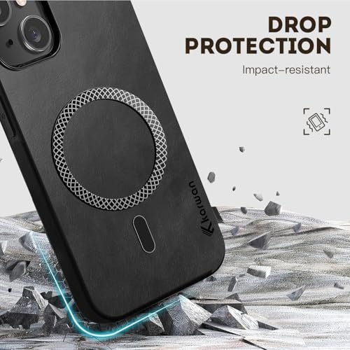 KARWAN Shockproof Hybrid Leather Finish Back Case Cover Compatible with iPhone 15 with Wireless MagEaze Charging Cover, Anti-Scratch Shield Case with Strong Minimalist Design (Black) - Image 5